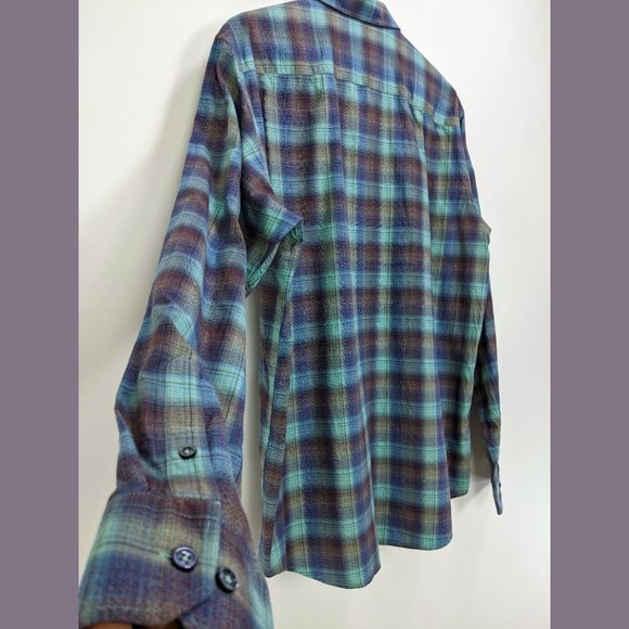 BUGATCHI Size L Mens 100% Cotton Plaid Button Down Dress Shirt in Blue Green - Picture 5 of 10